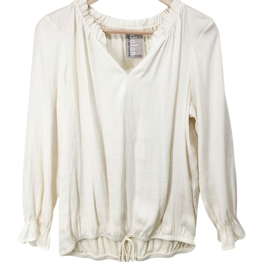 Dolan Left Coast Collection Women Petite XS Ivory Blouse‎ Peasant Top Smocked